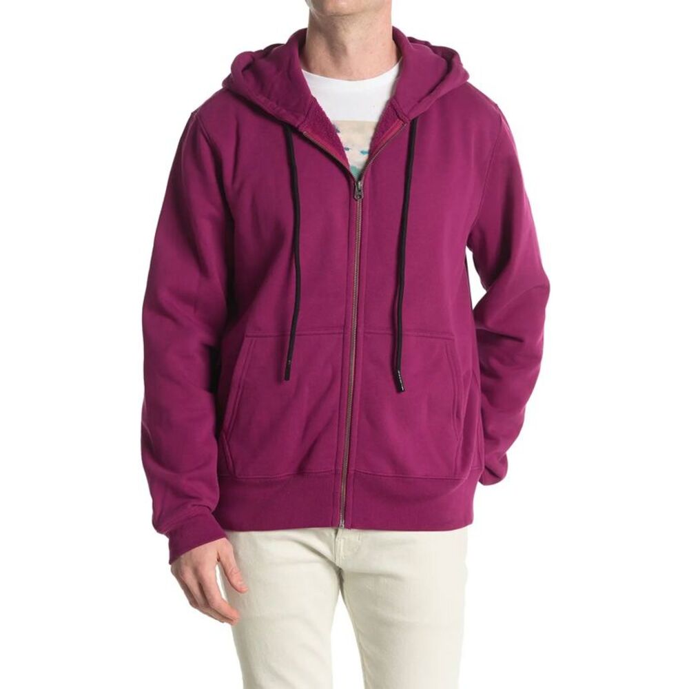 7 For All Mankind Mens Zip Hoodie in Magenta
